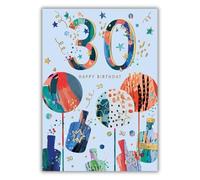 Word n wishes 30th Birthday Card for Him/Male Birthday Card, Patterned Number & Balloons, Multi-Coloured, 22 x 15.8 cm