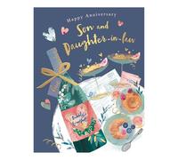 Word n wishes Anniversary Card for Son & Daughter in Law, Wine Celebrations, Multi-Coloured, 21.6 x 16.5