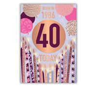 Word n wishes Birthday Card, Age 40, Female Celebratory Birthday Designs Featuring Fun Facts Multi-Coloured, 22 x 15.8 cms