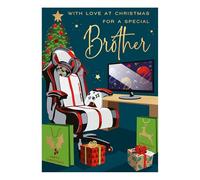 Word n wishes Brother Gamers Chair And Presents Christmas Card, Multi Coloured, 22 x 15.8 cms