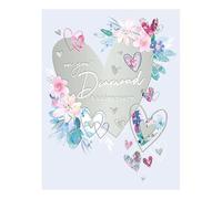 Word n wishes Diamond Anniversary Card, Flowers and Heart 60 years Floral Celebrations, Multi-Coloured, 21.6 x 16.5