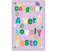 Word n wishes Easter Card Daughter, Coloured and Foiled Letters with Easter Icons, 21.7 x 14.4 cm, Multicoloured