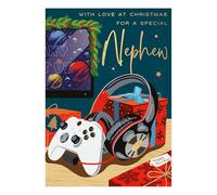 Word n wishes Nephew Games Controller, Headphones And Present Christmas Card, Multi Coloured, 22 x 15.8 cms