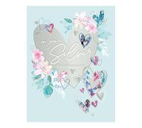 Word n wishes Silver Anniversary Card, Flowers and Heart 25 Years Married, Multi-Coloured, 21.6 x 16.5