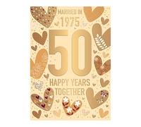 Word n wishes Traditional Golden Anniversary Card, 50 Years Married Fun Facts from 50 years ago, Multi-Coloured, 22 x 15.8