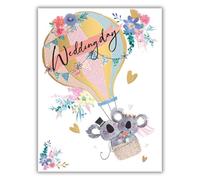 Word n wishes Wedding Day Card Cute Koalas In Hot Air Balloon, 21.6 x 16.5 cms, Multi-Coloured