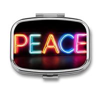 Word Peace in Colorful Glowing Neon Sign Pill Box 2 Compartment Portable Medicine Pill Case Travel Pill Organizer for Pocket Purse
