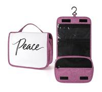 Word Peace Minimalist Line Art Travel Toiletry Bag for Women,Hanging Makeup Organizer with Hook for Shampoo