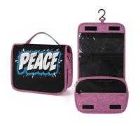 Word Peace on Black Travel Toiletry Bag for Women,Hanging Makeup Organizer with Hook for Shampoo