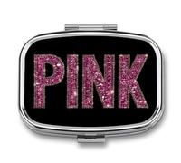 Word Pink Sparkling Glittering Gems Pill Box 2 Compartment Portable Medicine Pill Case Travel Pill Organizer for Pocket Purse