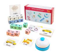Word Race Spelling Alphabet Game, Alphabet Puzzle Set With Flash Cards, Wooden Turn A Word Tots Game With Bell, Fun Family Games Card For Kids Children Friends Teacher House Kindergarten Classroom