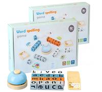 Word Race Spelling Alphabet Game,Fun Puzzle Games with Bell 64 Flashcards & 20 Wooden Alphabet Blocks,Toys Board Game Gifts. (2Piece)