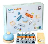 Word Race Spelling Alphabet Game,Fun Puzzle Games with Bell 64 Flashcards & 20 Wooden Alphabet Blocks,Toys Board Game Gifts. (1Piece)
