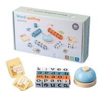 Word Race Spelling Alphabet Game,Fun Puzzle Games with Bell, Turn A Word Game with 64 Flashcards & 20 Wooden Alphabet Blocks,Educational Toy Sight Words Recognition For Fun (1 Pcs)