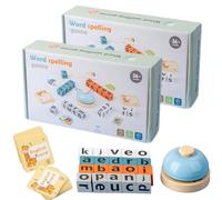 Word Race Spelling Alphabet Game,Fun Puzzle Games with Bell, Turn A Word Game with 64 Flashcards & 20 Wooden Alphabet Blocks,Educational Toy Sight Words Recognition For Fun (2 Pcs)
