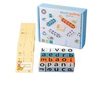 Word Race Spelling Alphabet Game, Fun Puzzle Games with Bell, Turn A Word Game with 64 Flashcards & 20 Wooden Alphabet Blocks,for Early Learning, Preschool, Classroom (Basic version)