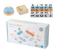 Word Race Spelling Game - Alphabet Puzzle Set with 64 Flash Cards & 20 Wooden Alphabet Blocks, Interactive Spelling Word Games with Bell, Sight Words Early Learning Educational Toy Boys & Girls