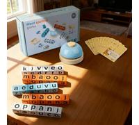 Word Race Spelling Game For Kids Ages 3-8 - 64 Flash Cards And 20 Wooden Alphabet Blocks | Interactive Bell Toy For Sight Words Recognition | Perfect For Home Preschool Classroom