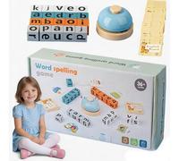 Word Race Spelling Game for Kids, Wooden Alphabet Blocks with Flash Cards & Bell, Sight Words & Phonics Learning Toy, Educational Reading Game for Preschool Boys & Girls Age 3+