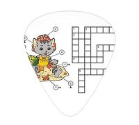 Word Search Puzzle Guitar Picks Picks 12 Pack with Thin Box,Crossword Game for Children Cute Cat on Beach and Building Sand Castles,Special Guitar Plectrums Gift Set for Guitarist
