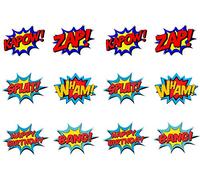 Word Sound Comic Book Cupcake Icing, Wafer or Wafer Card 12 x 2.5 inch Toppers (Icing)