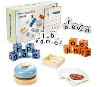 Word Spelling Game, Alphabet Phonics Games with 64 Flashcards & 20 Alphabet Blocks & A Bell, Interactive Learning Educational Toys for 3-5 Year Olds, Hand-Eye Coordination Development
