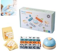 Word Spelling Game - Alphabet Puzzle Set with Flash Cards, Turn A Word Game With 64 Flash Cards & 20 Wooden Alphabet Blocks, Sight Words Recognition for Early Learning,Preschool,Classroom (with Bell)