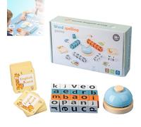 Word Spelling Game - Alphabet Puzzle Set with Flash Cards, Turn A Word Game With 64 Flash Cards & 20 Wooden Alphabet Blocks, Sight Words Recognition for Early Learning,Preschool,Classroom (with Bell)
