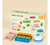 Word Spelling Game, Turn A Word Game with 20 Letter Wooden Blocks & 64 Sight Word Flash Cards, Portable Alphabet Learning Educational Toys Travel Essentials (B- with Bell)