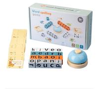 Word Spelling Game, Turn A Word Game with 20 Letter Wooden Blocks & 64 Sight Word Flash Cards, Portable Alphabet Learning Educational Toys Travel Essentials (A-with Bell)