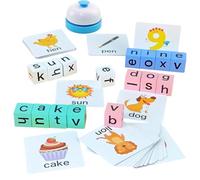 Word Spelling Game,Wooden Learning Activities - Literacy Games with Flash Cards - for Classroom School Preschool Kindergarten Daycare Party Family Gathering Kids Ages 3+ Home