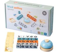Word Spelling Game,Wooden Turn A Word Tots Game With Bell,20 Letter Blocks,64 Word Flash Cards,Portable Competitive Alphabet Learning Educational Travel Toys for Toddlers Kids