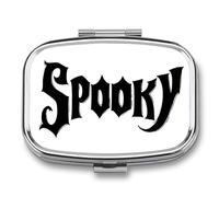 Word Spooky in Gothic Text Pill Box 2 Compartment Portable Medicine Pill Case Travel Pill Organizer for Pocket Purse