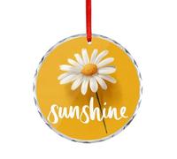 Word Sunshine And Single Daisy on Yellow Crystal Glass Hanging Ornaments for Christmas Tree Decor