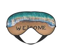 Word Welcome Written On The Beach Sleep Mask Eye Mask with Adjustable Strap, Eye Sleep Shade Cover Blocks Light for Women Men Airplane Travel Nap Meditation