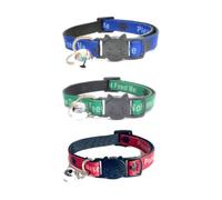 Worded Cat Collars - Please Do Not Feed Me/I Am Microchipped | Safe Quick Release Breakaway Buckle | Zacal Cat Collars (Pack of 3) (Blue, Green & Red, Please Do Not Feed Me (Pack of 3))