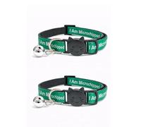Worded Cat Collars - Please Do Not Feed Me, I Am Microchipped | Safe Quick Release Breakaway Buckle | Zacal Cat Collars (Pack of 2, Green, I Am Microchipped)
