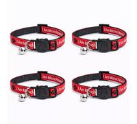 Worded Cat Collars - Please Do Not Feed Me, I Am Microchipped | Safe Quick Release Breakaway Buckle | Zacal Cat Collars (Pack of 4, Red, I Am Microchipped)
