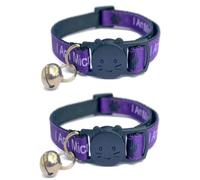 Worded Cat Collars - Please Do Not Feed Me, I Am Microchipped | Safe Quick Release Breakaway Buckle | Zacal Cat Collars (Pack of 2, Purple, I Am Microchipped)