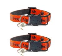 Worded Cat Collars - Please Do Not Feed Me, I Am Microchipped | Safe Quick Release Breakaway Buckle | Zacal Cat Collars (Pack of 2, Orange/Black, Please Do Not Feed Me)
