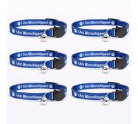 Worded Cat Collars - Please Do Not Feed Me, I Am Microchipped | Safe Quick Release Breakaway Buckle | Zacal Cat Collars (Pack of 6, Blue, I Am Microchipped)