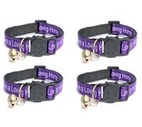 Worded Cat Collars - Please Do Not Feed Me, I Am Microchipped | Safe Quick Release Breakaway Buckle | Zacal Cat Collars (Pack of 4, Purple, I Have A Loving Home)