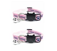 Worded Cat Collars - Please Do Not Feed Me, I Am Microchipped | Safe Quick Release Breakaway Buckle | Zacal Cat Collars (Pack of 2, Pink, I Have A Loving Home)