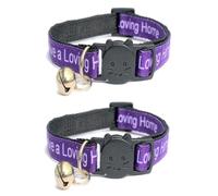 Worded Cat Collars - Please Do Not Feed Me, I Am Microchipped | Safe Quick Release Breakaway Buckle | Zacal Cat Collars (Pack of 2, Purple, I Have A Loving Home)
