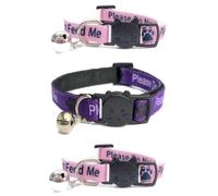 Worded Cat Collars - Please Do Not Feed Me/I Am Microchipped | Safe Quick Release Breakaway Buckle | Zacal Cat Collars (Pack of 3) (Pink, Pink & Purple, Please Do Not Feed Me (Pack of 3))