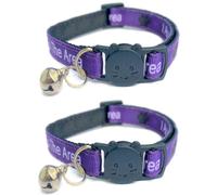 Worded Cat Collars - Please Do Not Feed Me, I Am Microchipped | Safe Quick Release Breakaway Buckle | Zacal Cat Collars (Pack of 2, Purple, I Am New To The Area)