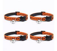 Worded Cat Collars - Please Do Not Feed Me, I Am Microchipped | Safe Quick Release Breakaway Buckle | Zacal Cat Collars (Pack of 4, Orange/Black, Please Do Not Feed Me)