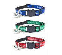 Worded Cat Collars with Bell - Please Do Not Feed Me, I Am Microchipped | Safe Quick Release Breakaway Buckle | Zacal Cat Collars (01. Blue, Green & Red, Please Do Not Feed Me, Pack of 3)