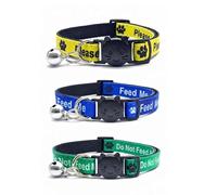 Worded Cat Collars with Bell - Please Do Not Feed Me, I Am Microchipped | Safe Quick Release Breakaway Buckle | Zacal Cat Collars (01. Yellow, Blue, Green, Please Do Not Feed Me, Pack of 3)