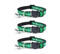 Worded Cat Collars with Bell - Please Do Not Feed Me, I Am Microchipped | Safe Quick Release Breakaway Buckle | Zacal Cat Collars (3. Green, I Am Microchipped, Pack of 3)